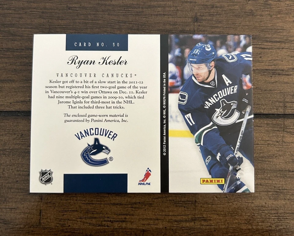 Ryan Kesler 2011–12 Panini Elite Materials #50 Game Used Jersey Vancouver - Image 2 of 2
