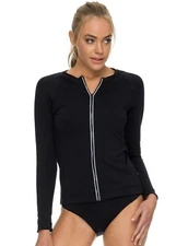SUNSEEKER LADIES BLACK ZIP UP LONG SLEEVE RASH VEST  SIZE: 12