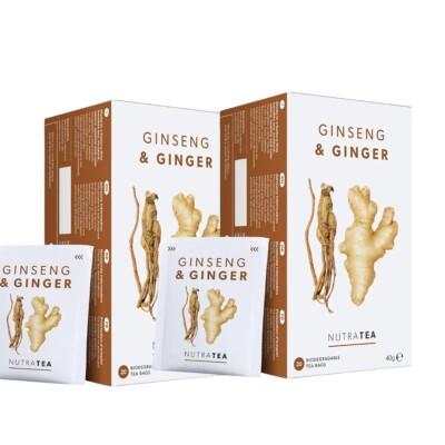 Nutra Tee Ingwer & Ginseng Kräutertee 20 Teebeutel - Energie & Ausdauer DOPPELPACK
