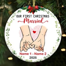 Personalized Couple Our First Christmas Married Circle Ornament