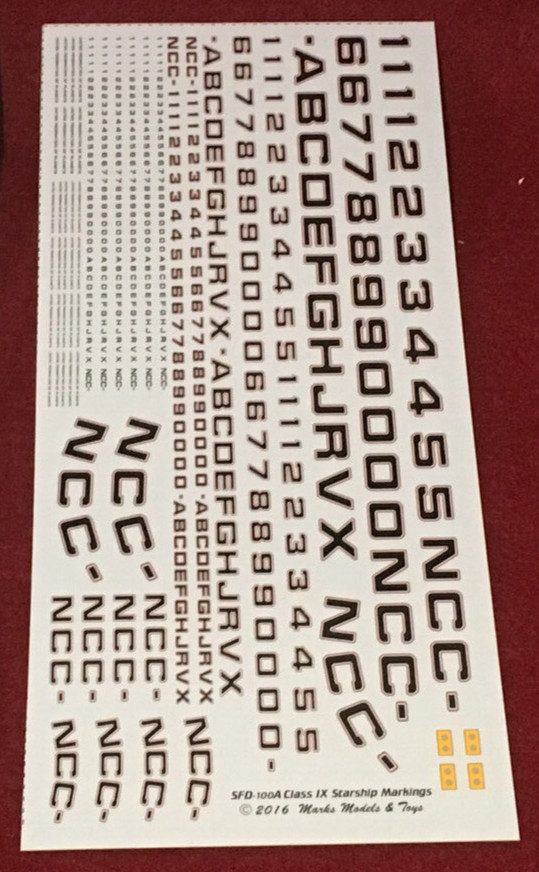 Starfighter Decals Class IX Starship Markings For Polar Lights/AMT 1/1000 scale