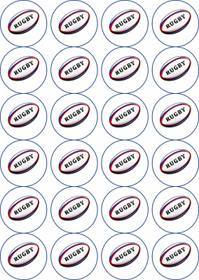 24 x PRECUT Essbar Rugby Ball Cupcake Fee Kuchen Oblate Dekoration Topper