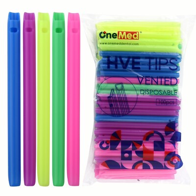 500(5 Bags)OneMed Dental HVE High Volume Evacuation Speed Suction Tips- Rainbow