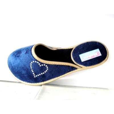 Zapatillas de estar en casa azul con corazón de piedras D'espinosa