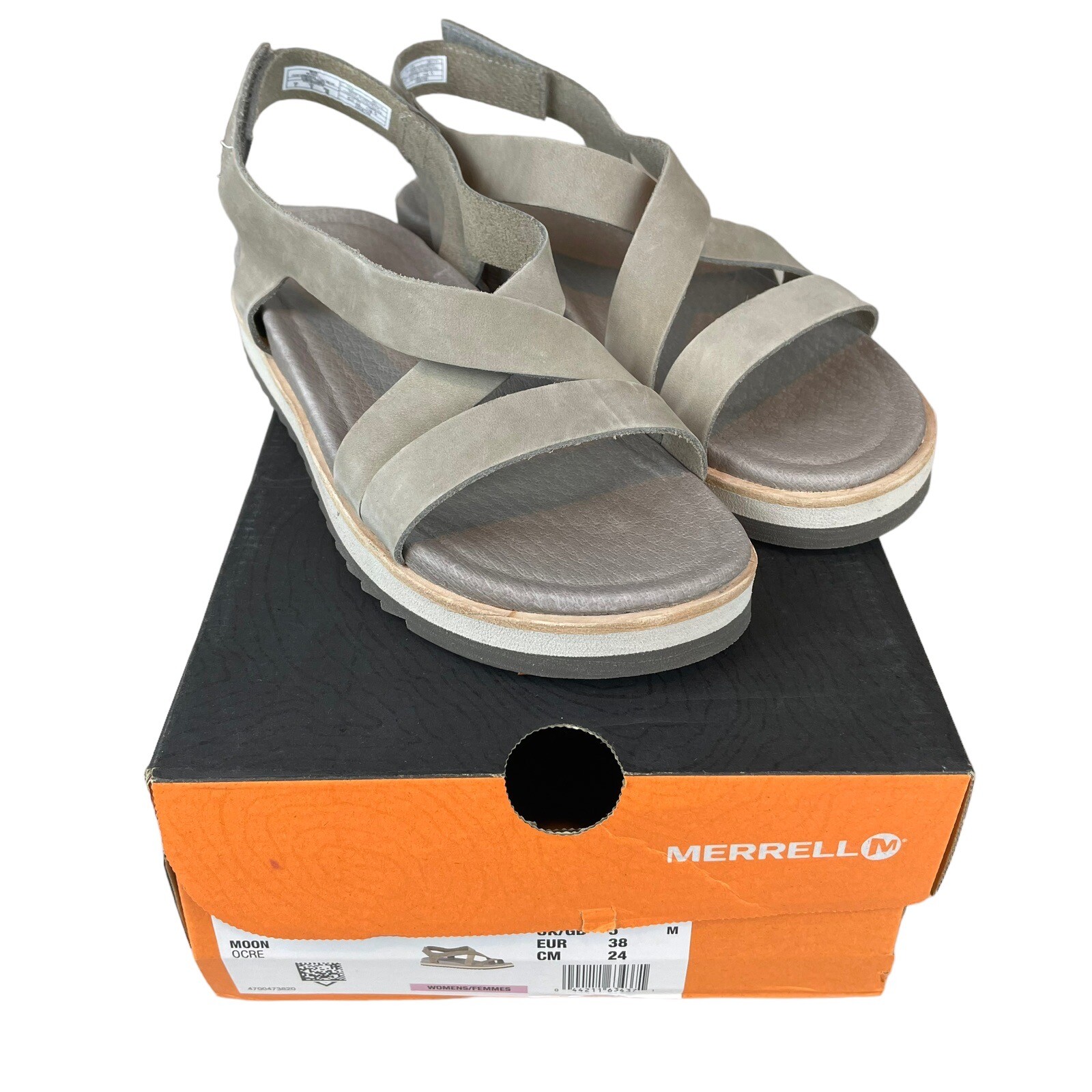 Nuovo con scatola nuovo Merrell Juno cinturino posteriore donna 7 pelle cinturino grigio luna