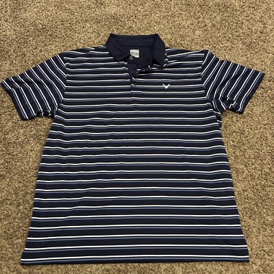 Callaway Opti Dry Men s XL Blue Striped Polo Shirt Polyester Blend B28