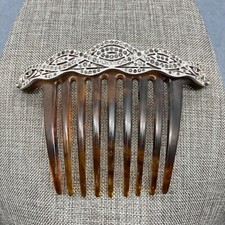 F.  Co. Vintage Hair Comb As Is 3 In Platinum Tortoiseshell Rhinestones Retro