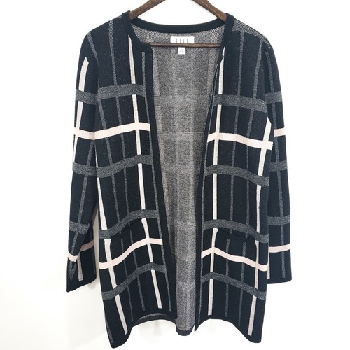 Plaid Stripe Open Cardigan Duster Size 