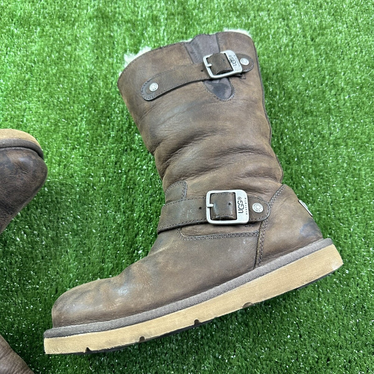UGG Australia Kensington Buckle Shearling Lined Brown Moto Boots