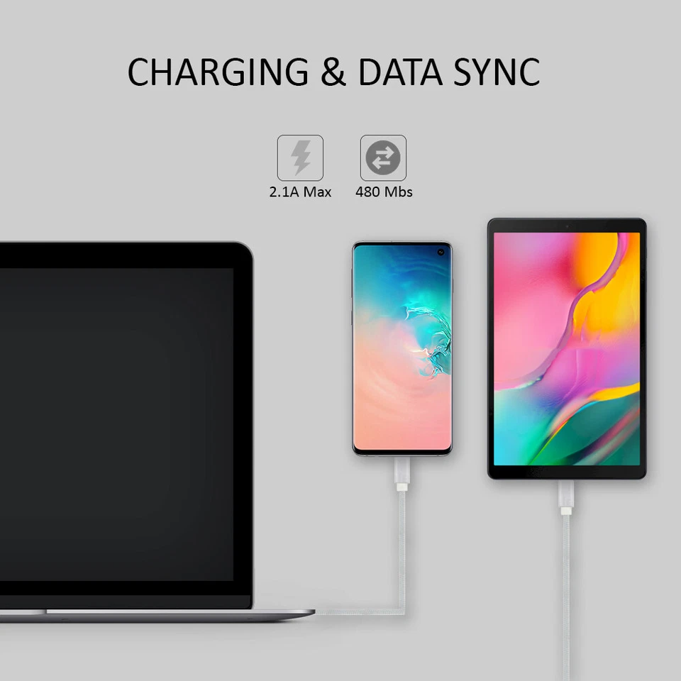 Лот из 3 УПАКОВОК 3 фута кабель быстрого зарядного устройства типа C USB-C шнур быстрой зарядки Android - Изображение 3 из 4