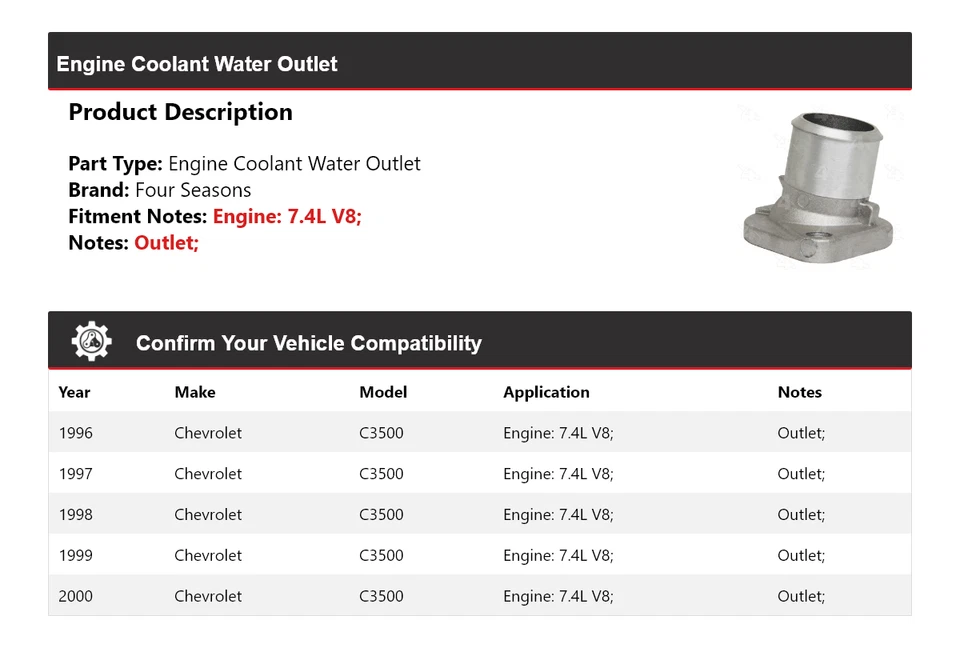 Tomada de água líquido de arrefecimento do motor Chevrolet C3500 7.4L V8 1996-2000 4 estações 1997 - Imagem 2 de 4