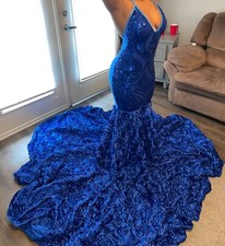 New, never worn prom dress. Custom designed , size S. Sequined  Royal blue. 