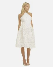 Chi Chi London Aniya White Dress High Neck Size 12 UK AUS Occasion Party