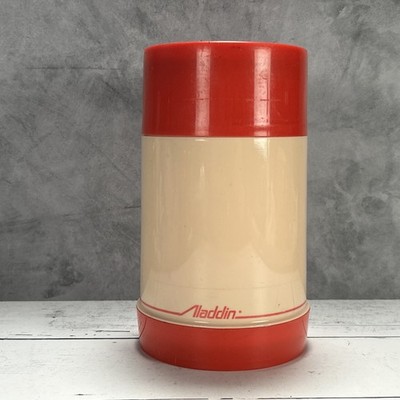 Vintage Aladdin Pint Wide Mouth Thermos Red Cream 1970s USA Complete