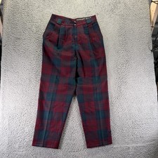 Vintage Giorgio Sant'Angelo Pant Womens 14 Red Plaid Wool Dress Tapered Pleated