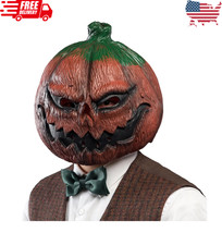 CreepyParty Pumpkin Head Mask for Adults, Natural Latex Pumpkin Costume Mask for