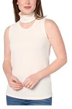 Attitudes by Renee Women's Knit Cutout Mock Neck Top Ivory