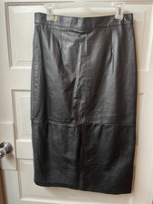 1980 s Black Leather Straight Knee Length Ski...