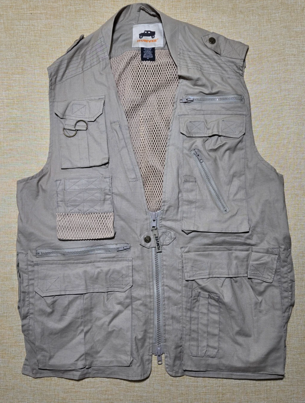 Humvee Safari Fishing Vest M Tactical Travel Utility Multi Pocket Khaki Mesh