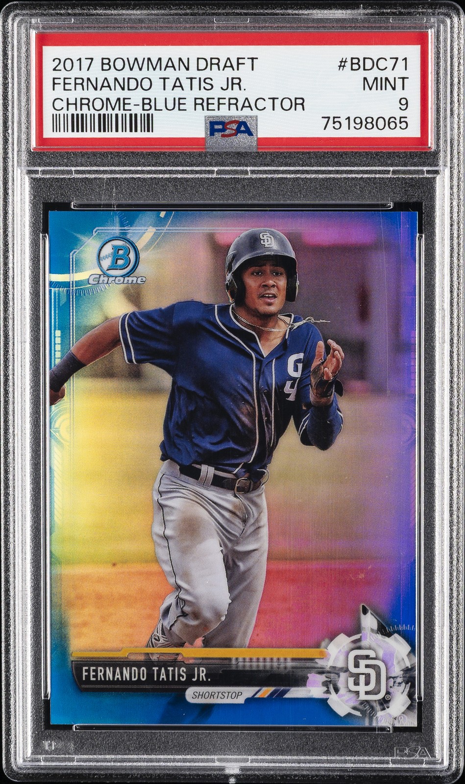 2017 BOWMAN DRAFT CHROME-BLUE REFRACTOR #BDC71 FERNANDO TATIS JR. 43/150 PSA 9