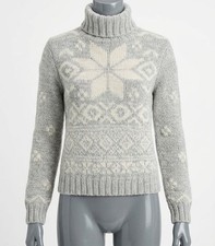 Polo Ralph Lauren Women's Gray Snowflake-Motif Wool Turtleneck Sweater Size M