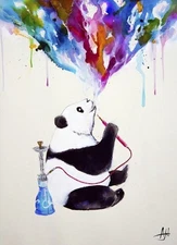 638436 Chai Artist Panda Bear Hookah Rainbow Colors Wall Decor Poster