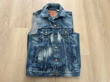 Levis Women's Denim Vest Blue Stone Wash Logo Biker Moto Casual Sleeveless Sz S