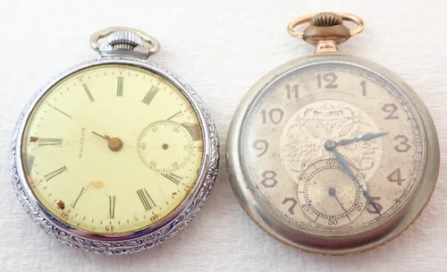 LOT OF 2 16s ANTIQUE ELGIN & WALTHAM POCKET WATCHES PARTS REPAIR