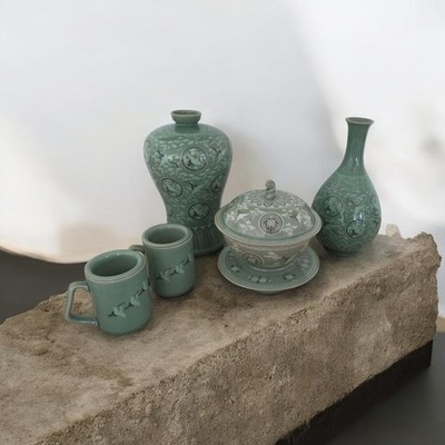 Exklusives APEC 2005 Korea Celadon Set - Staatsgeschenk - Goryeo Seladon Kranich