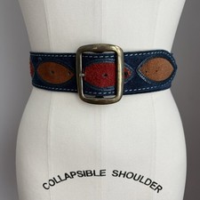 Vintage 70  s  Jeans West  Suede Boho Hippy Belt Patches Color Block 26  to 32  