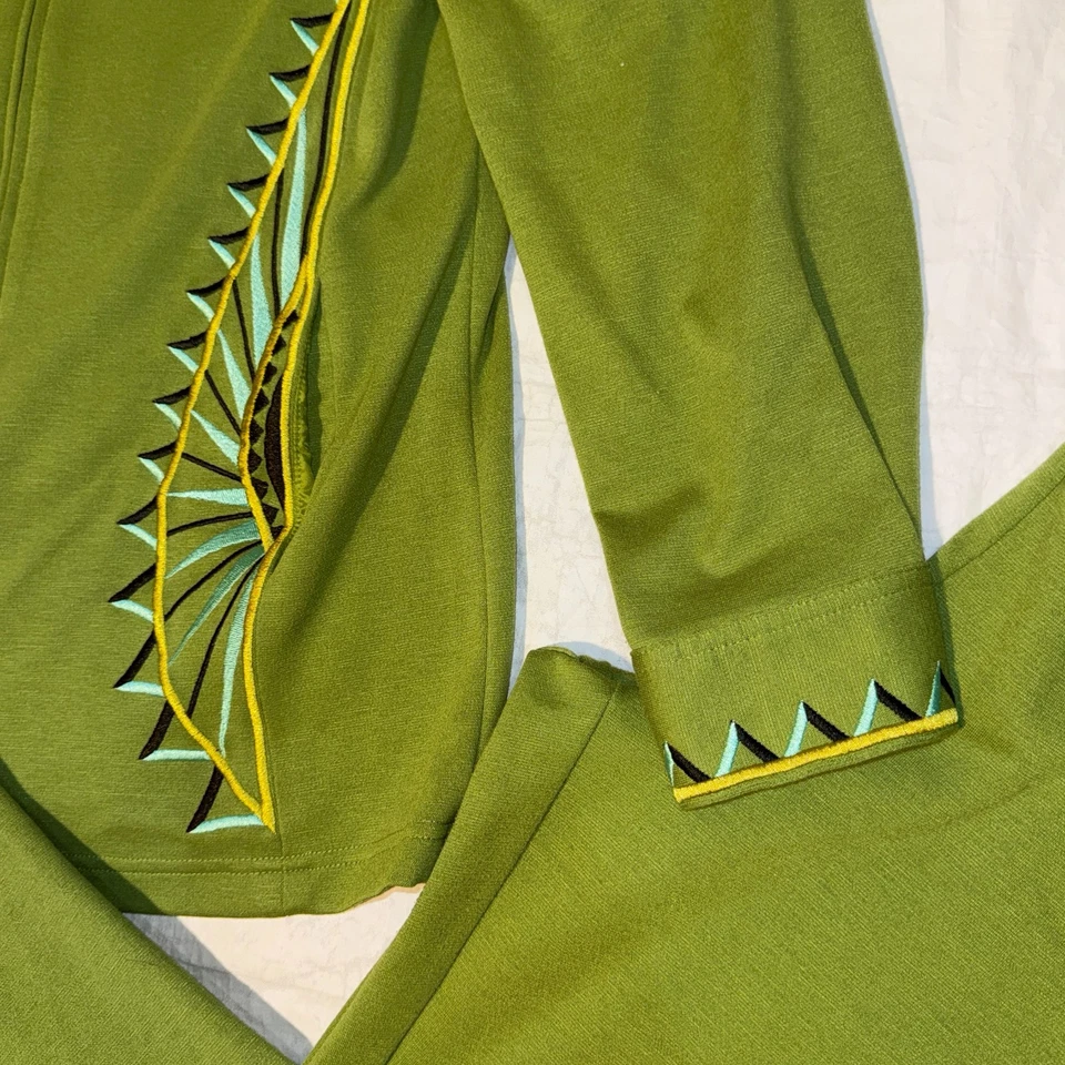 Conjunto de Conjunto Camisa Chaqueta Pantalones Vintage Bob Mackie Usable Arte Verde Talla Mediana Foto 3 de 4