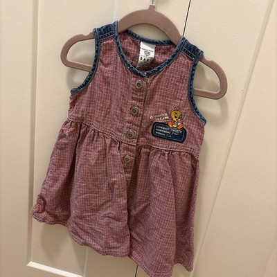 Warner Bros. Studio Store Tweety Plaid Overall Dress 18M Girls Red Blue