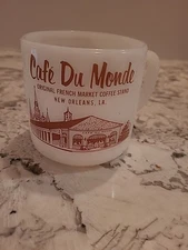 FIRE KING  Cafe Du Monde Mug French Market Coffee New Orleans  🔥MILK GLASS