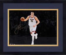 Framed Nikola Jokic Nuggets Signed 16x20 Dribbling Spotlight Photo - Gold Ink