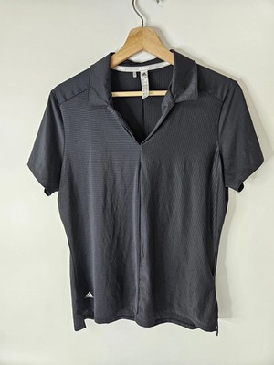  Adidas Women's Black Aeroready Short Sleeve Polo Shirt Lightweight Size Large