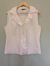 Vintage Y2K Per Una White Ruffle Blouse Sleeveless Cotton Cottagecore Top 14