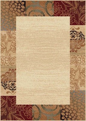 Ivories Border Blocks Country & Floral Area Rug Damask Bordered Flower Carpet