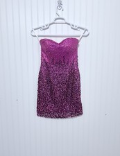 Vtg Tony Bowls Le Gala Fuchsia Pink Sequin Satin Strapless Mini Dress Size 2