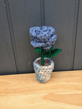  Mini Handmade Blue Rose Plant in a Vase,  15cm Tall