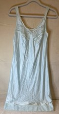 Vintage Pale Blue Floral Pattern Satin Nightie w/Lace Sz Med
