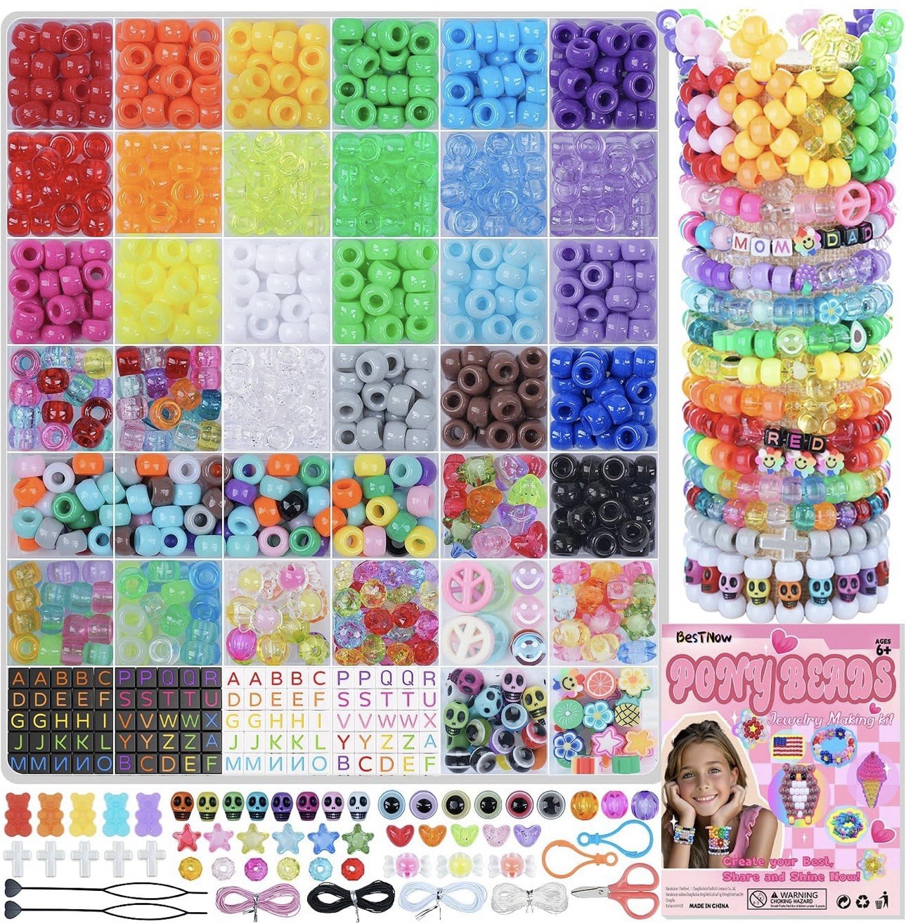 DIY Bracelet Kit with 6300 Pony Fruit Flower Clay Letter Beads-image