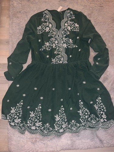 H&M divided kleid chiffon Stickerei Gr. 42 44 Minikleid Cocktail mini grün