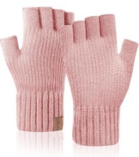 Winter Fingerless Gloves for Men Women,Warm Knitted Half Finger One Size Pink