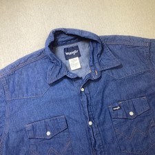 Wrangler Shirt Mens XLT Wrancher Western Pearl Snap Blue Denim Cowboy Rodeo