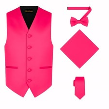 4pc Men's Solid Formal Suit Waistcoat Tuxedo Dress Vest X-Large Fuchsia Pink