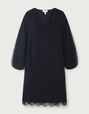 The White Company Black Oversized Lace Shift Dress with pockets UK8 RRP £179