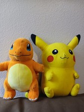 Pair of Official Pok mon Plush Toys - Pikachu Charmander 10'/9' - Soft/Clean