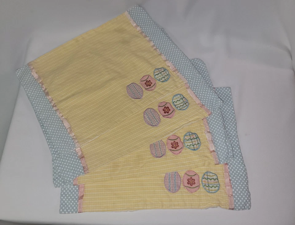 4er Set Vintage Stoff Ostern Tischsets Eier Hase Kaninchen Quilt Band Schleife