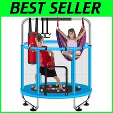Enclosed Kids Trampoline with Adjustable Gym Bar