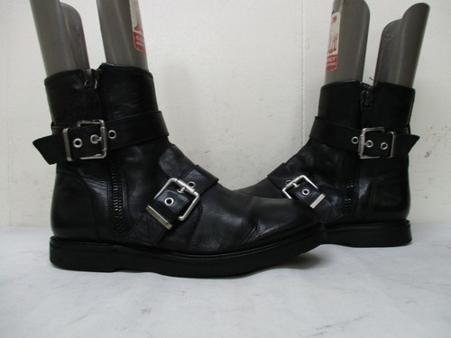 Luxury Rebel Cleary Black Leather Zip Buckle Biker Ankle Boots Womens Sz 37.5 EU